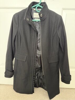 EUC Banana Republic Black Italian Wool Front Zip Coat Sz Small
